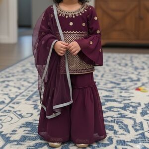 Elegant Maroon Traditional Sharara Outfit for Kids